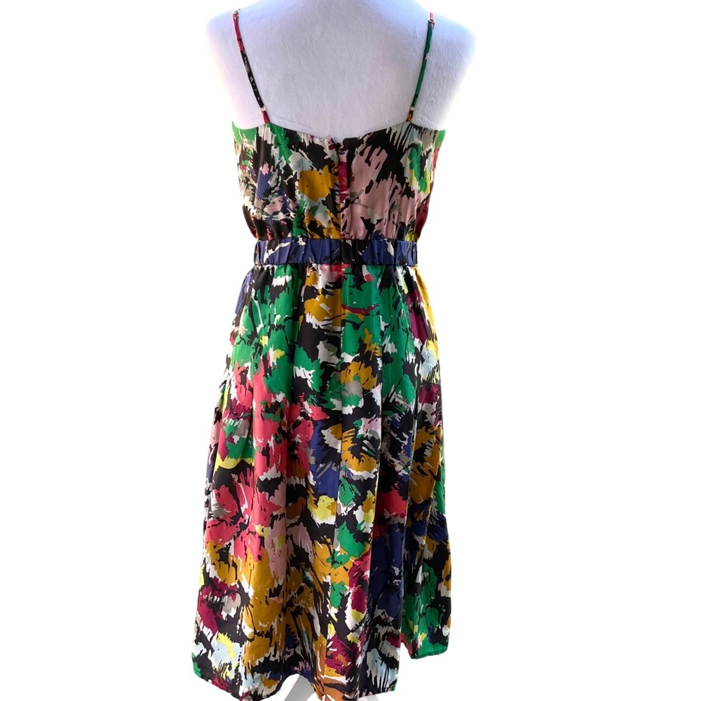 J.Crew Silk Women's Abstract Painterly Print Midi Dress Multicolor V-Neck Size 0 - Picture 4 of 13